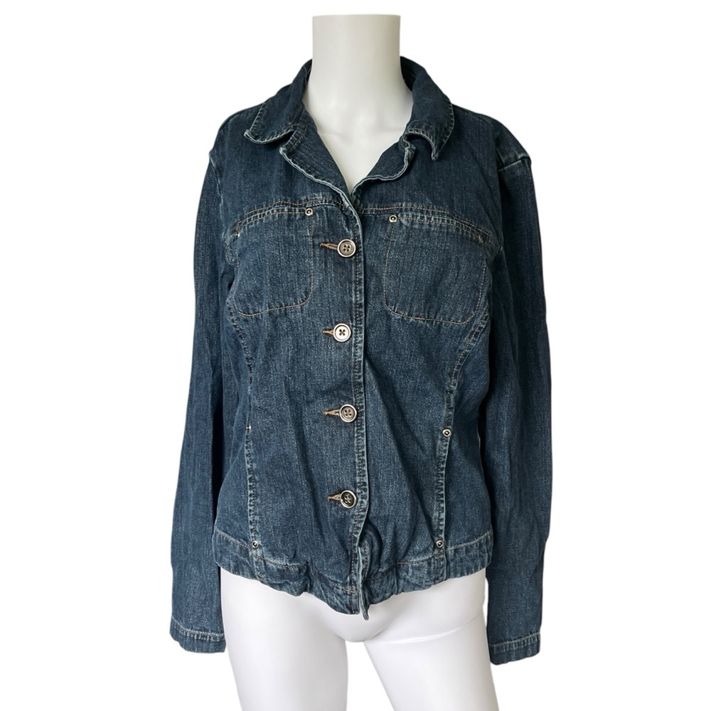 French Cuff Dark Wash Denim Jean Jacket Cotton Classic Womens Size Medium M